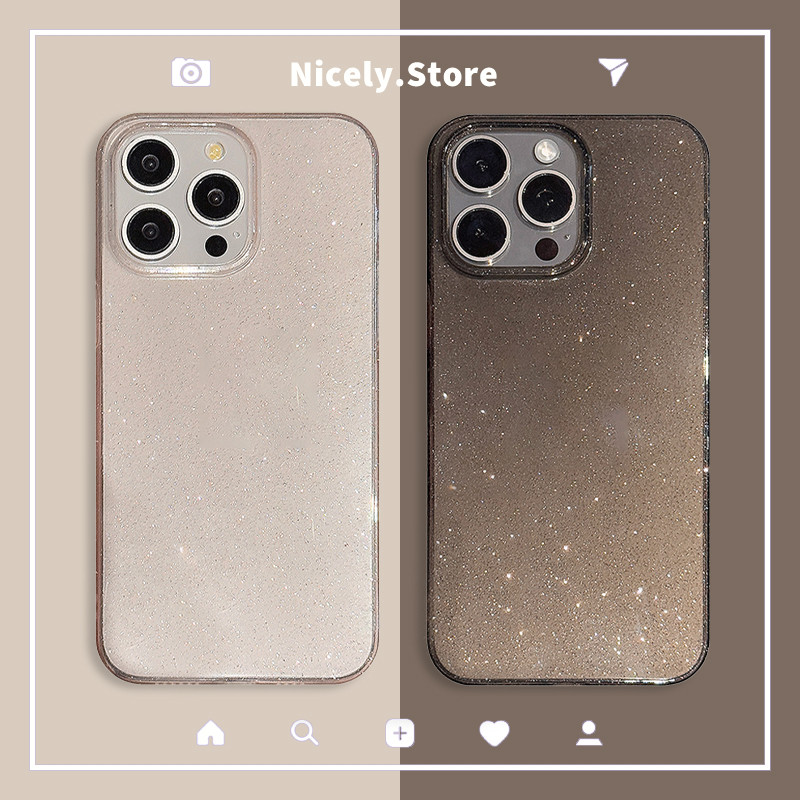 ง่ายใสสีชมพูสีดําTPU Glitterเคสโทรศัพท์เข้ากันได้สําหรับiPhone 16 15 14 Plus 13 12 11 Pro Maxเคลือบเงาฝุ่นปกหลังปลอก