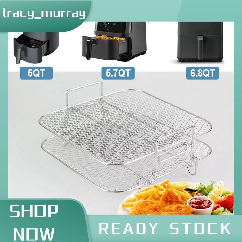 tracy_murray 2 ชั้น Air Fryer ตะแกรงย่างสแตนเลสสําหรับ 4.2-5.8QT Air Fryer เตาอบในครัว Steamer หม้อห