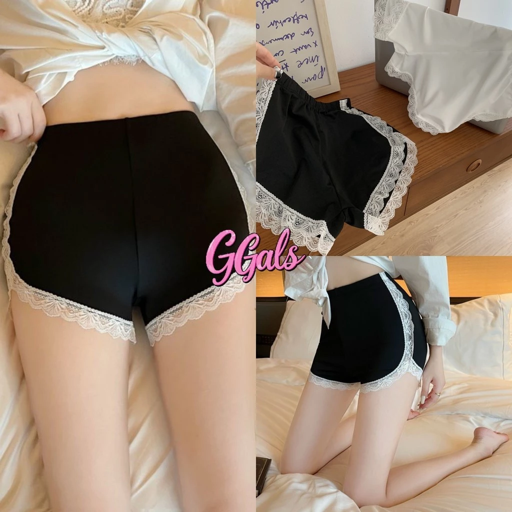 🌸GGals🌸กางเกงขาสั้น เอวยางยืด สีพื้นแต่งลูกไม้ ซับในขาสั้น สไตล์เซ็กซี่ นุ่มสบาย คุณภาพดีส่งไวจากไทย