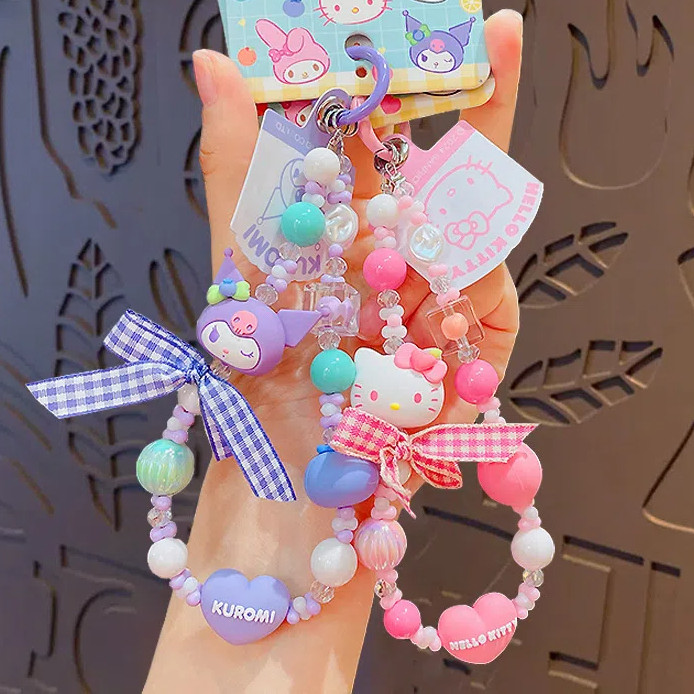 ของแท้ ซานริโอ ผลไม้ลูกปัดโซ่โทรศัพท์มือถือจี้โซ่การ์ตูนกระเป๋านักเรียนจี้ของขวัญขนาดเล็ก