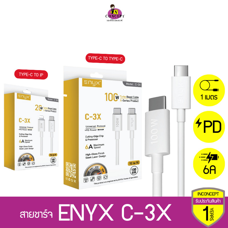 สายชาร์จ Enyx C-3X ชาร์จเร็ว 6A MAX PD 20W และสูงสุด 100W รองรับ Fash Charge Protocol ทุกระบบ