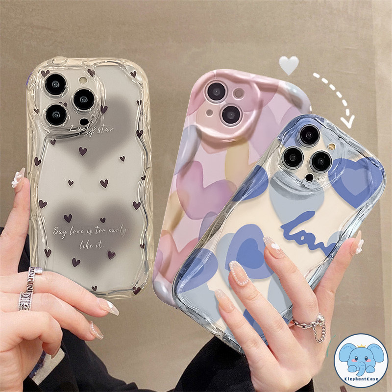 ภาพวาดสีน้ำมันน่ารักรักสีน้ำ 3D คลื่นโค้งขอบกันกระแทกปก iPhone 15 11 8 7 Plus 14 12 13 Pro Max 7Plus XR X XS Max