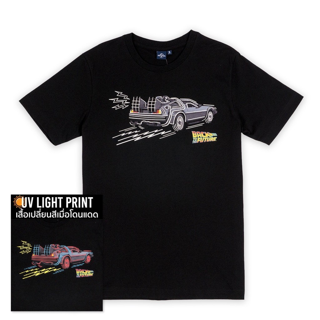 คอกลม 【ผ้าฝ้ายแท้】Universal Studios Men Back To The Future UV Sensitive T-Shirt - เสื้อยืดผู้ชายเทคน