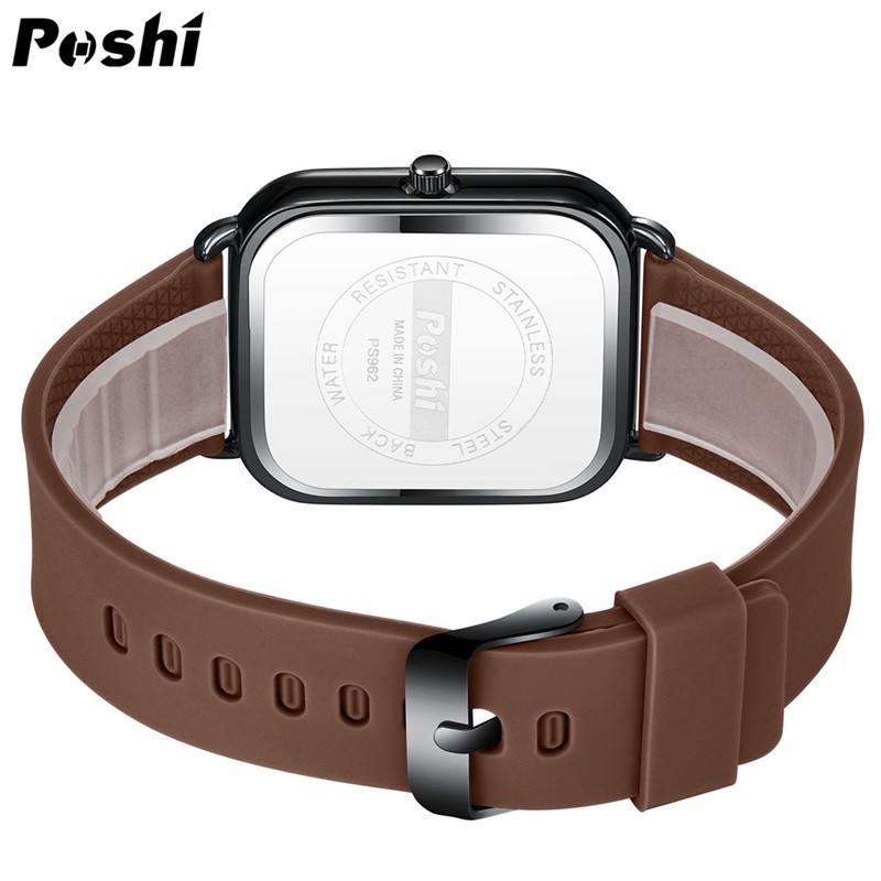 POSHI นาฬิกาผู้หญิงสีดําสีน้ําตาล Elegant Casual ธุรกิจเพชรนาฬิกาควอทซ์กันน้ํา PS962
