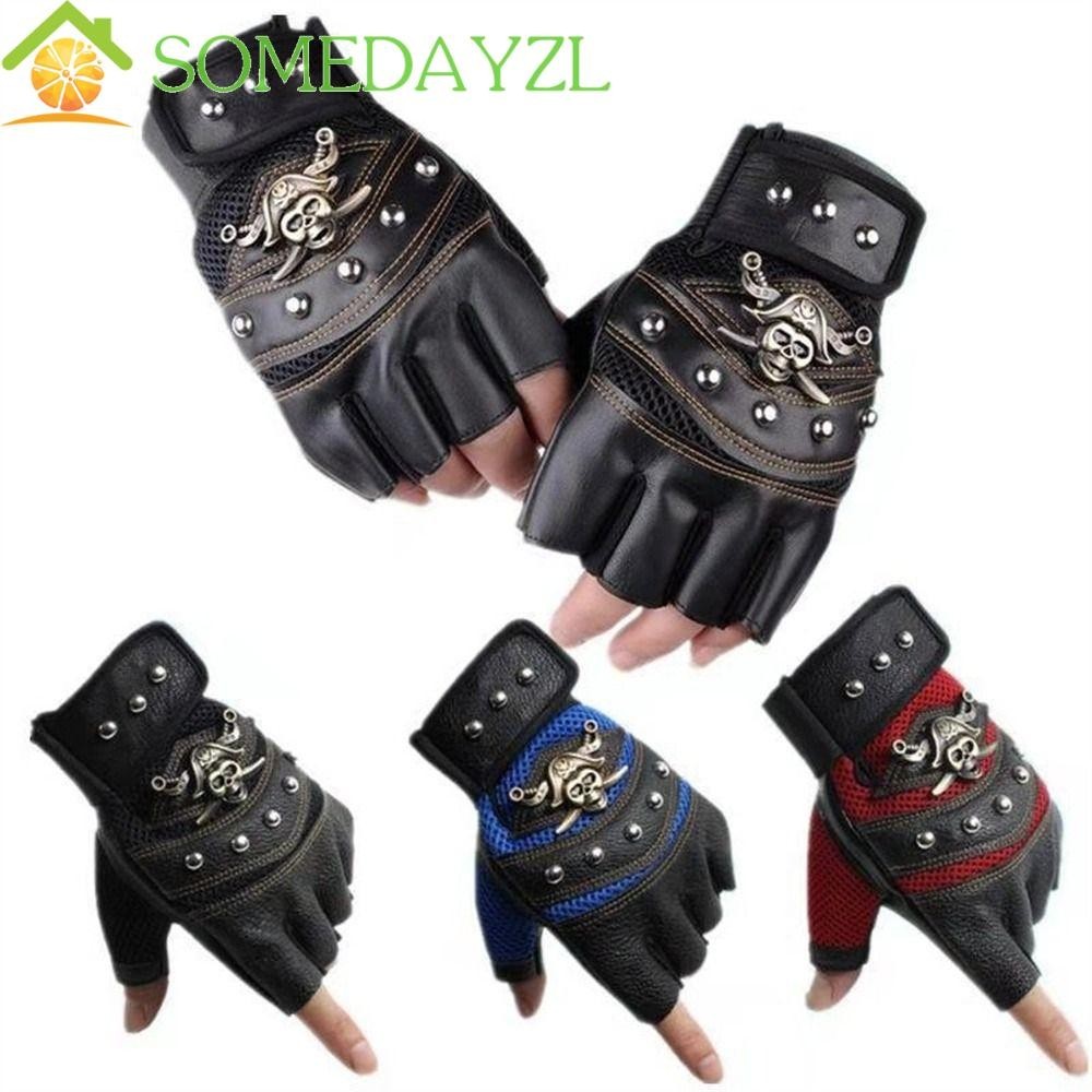 Somedayzl ถุงมือหนัง PU แบบครึ่งนิ้ว กันลื่น สไตล์พังก์ แฟชั่น สําหรับขี่รถจักรยานยนต์