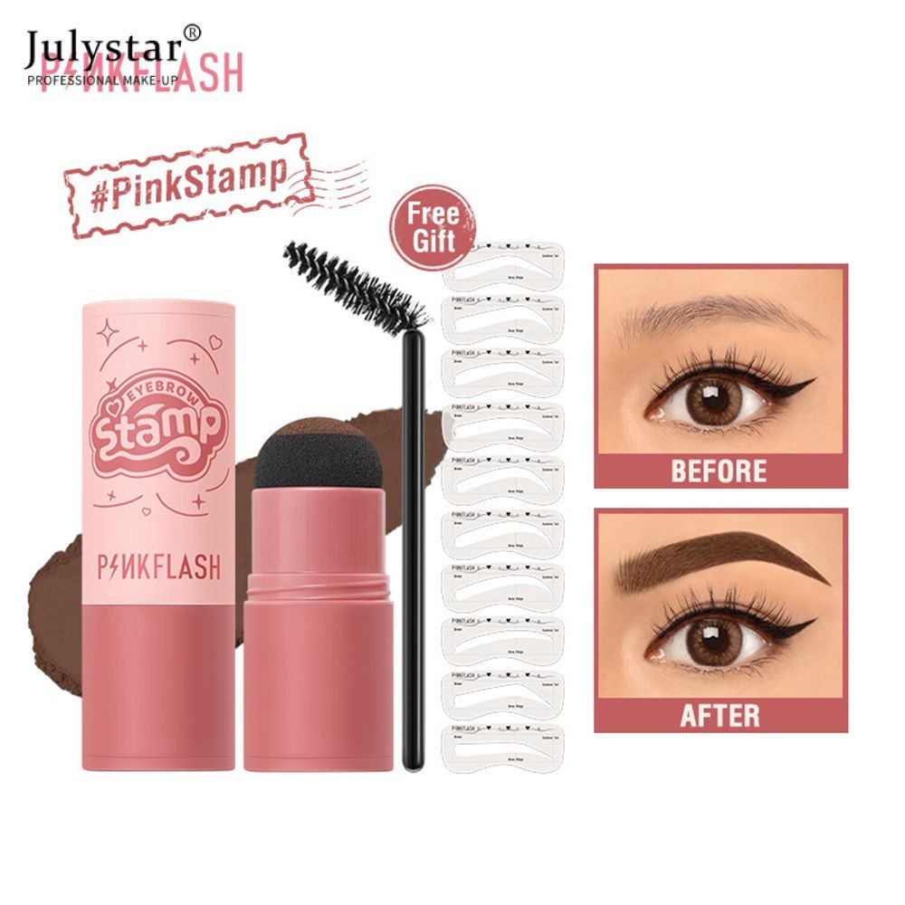 JULYSTAR Pinkflash 3 In 1 Multi-use Waterproof Eyebrow Powder Cushion Stamp พร้อมชุดลายฉลุแบบใช้ซ้ำได้ 10 ชุด สวมใส่ได้ยาวนาน เหมาะสำหรับผู้เริ่มต้น ใช้งานง่าย #pinkstamp Full-pigment