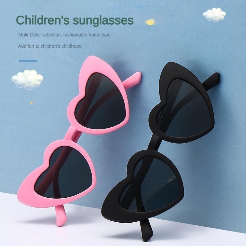 แว่นตากันแดด รูปหัวใจน่ารัก สีชมพู สไตล์วินเทจ สําหรับเด็กวัยหัดเดิน เด็กผู้ชาย และเด็กผู้หญิง