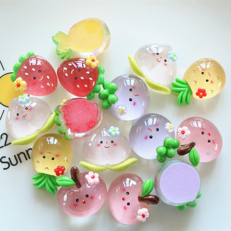 10 ชิ้น / แพ็ค ผลไม้ใส เรซิน หลังแบน DIY เครื่องประดับผม เคสโทรศัพท์ พวงกุญแจ กล่องเครื่องประดับ วัสดุตกแต่ง