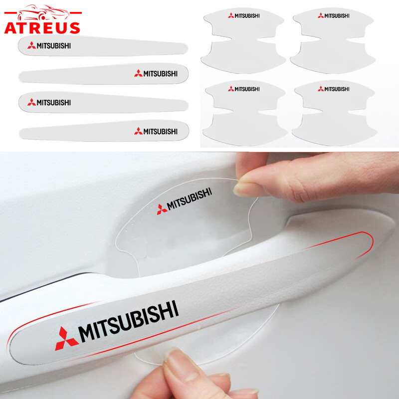 8 ชิ้น Mitsubishi สติกเกอร์ชามประตูรถใส กันรอยขีดข่วนสีฟิล์มตอนเปิดสติกเกอร์ตกแต่งรถยนต์ ป้องกันรอย ติดรถ ที่จับ สำหรับ Mitsubishi Xpander Cross Triton Grandis Attrage Mirage Outlander Pajero Sport ASX