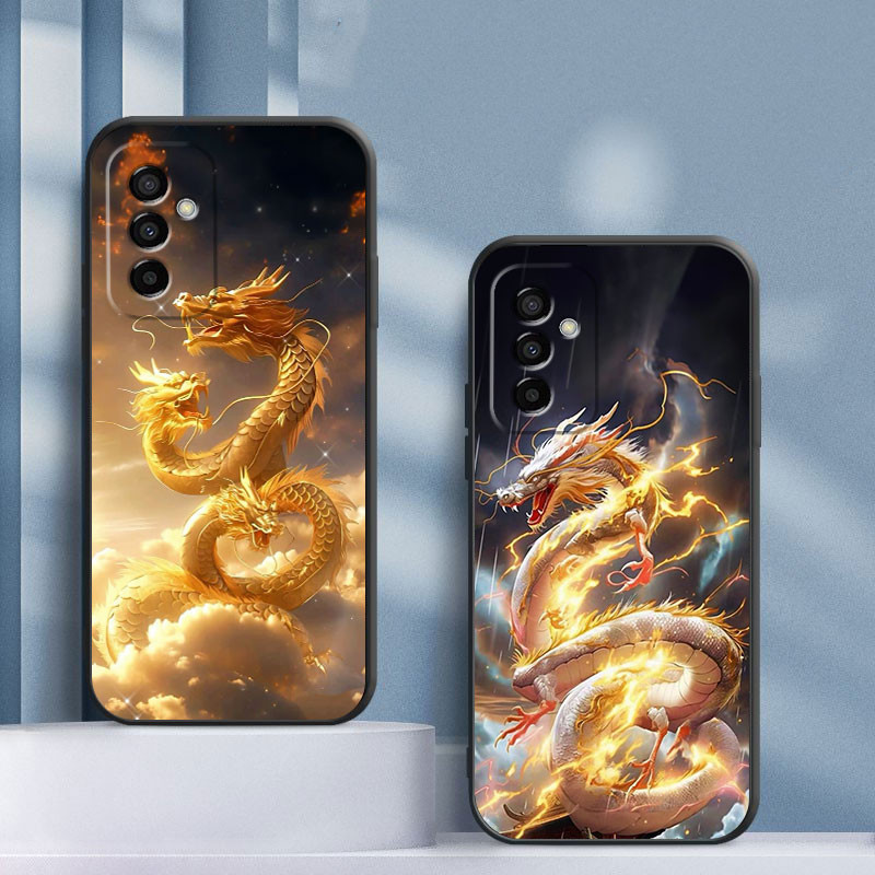เคสโทรศัพท์มือถือ ซิลิโคน ลายมังกรทอง สําหรับ Samsung A34 A42 A50 A51 A52 A52S A53 A54 A70 A71 A72 A73 A80 A90 M30 M31 M33 M51 M53 M62 M14 M30 (HJB-1129)
