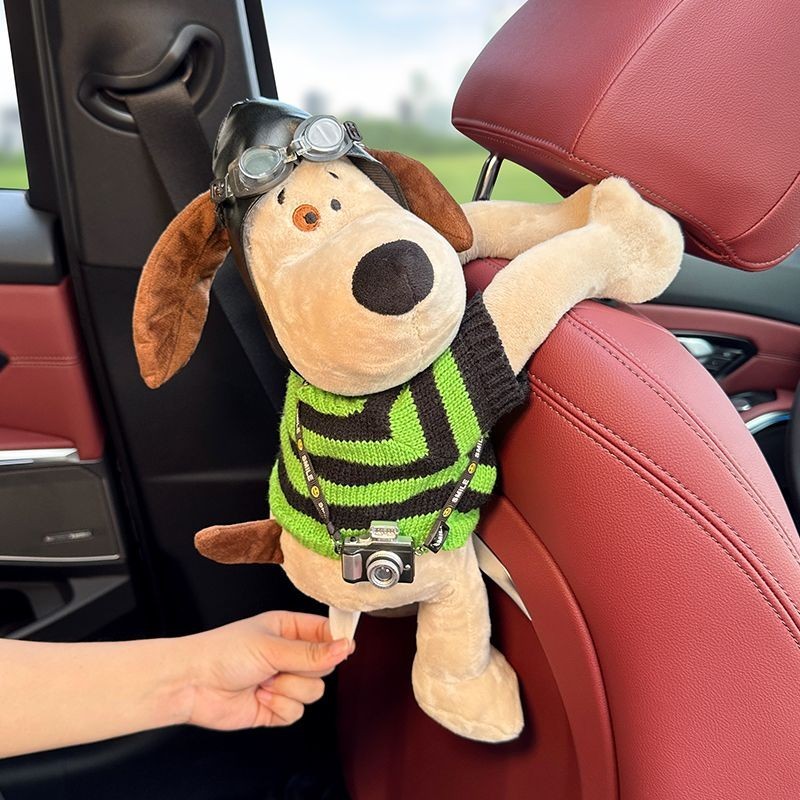 กล่องใส่ทิชชู่ในรถยนต์แบบแขวนที่วางแขนในรถความคิดสร้างสรรค์ตุ๊กตาสุนัขน่ารักตุ๊กตากล่องกระดาษทิชชู่