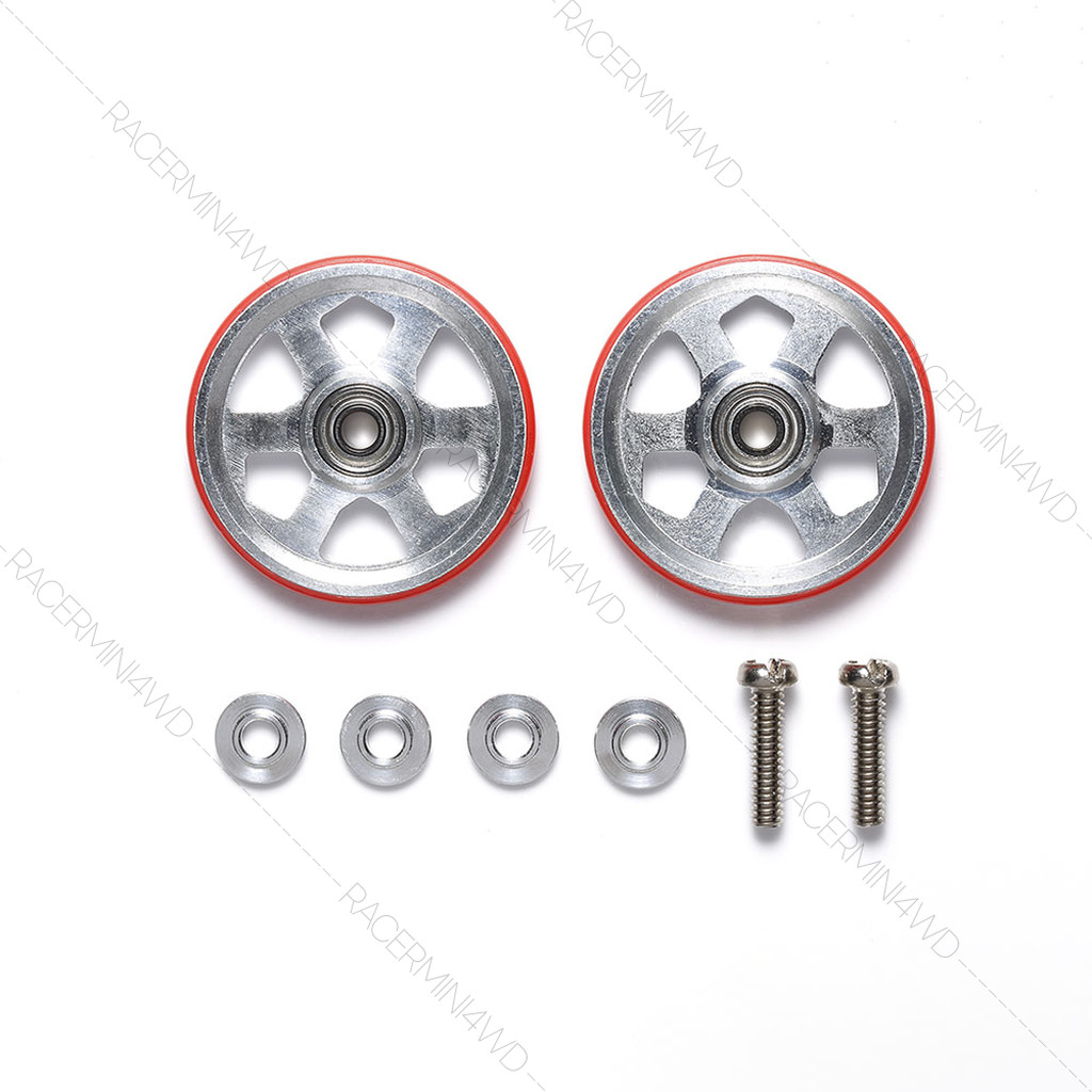 TAMIYA 95513 19mm Aluminum Ball-Race Roller 6-Spoke w/Plastic Ring (Red) โรลเลอร์มินิโฟร์วีลทามิย่าแท้