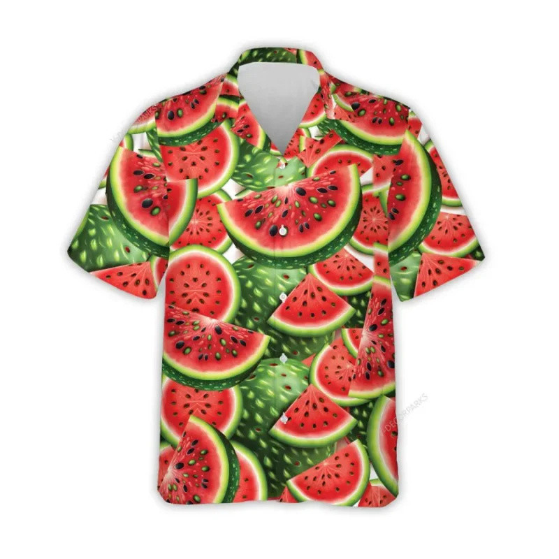 Songkran เสื้อเชิ้ตแขนสั้น พิมพ์ลายผลไม้ สตรอเบอร์รี่ กีวี่ฟรุ๊ต 3 มิติ เหมาะกับเดินชายหาด แฟชั่นฤดูร้อน สไตล์ฮาวาย สําหรับผู้ชาย