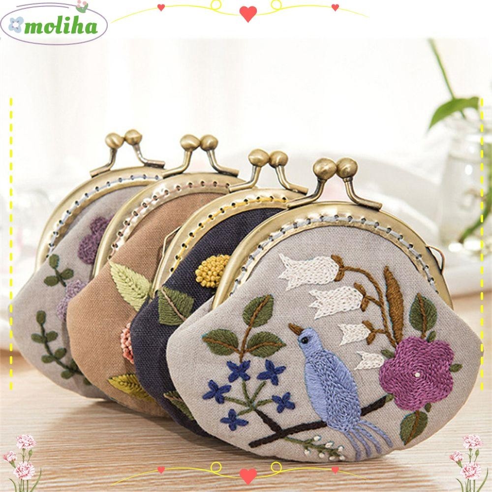 Moliha ชุดเริ่มต้นเย็บปักถักร้อย ลายดอกไม้ แฮนด์เมด สําหรับตกแต่งบ้าน