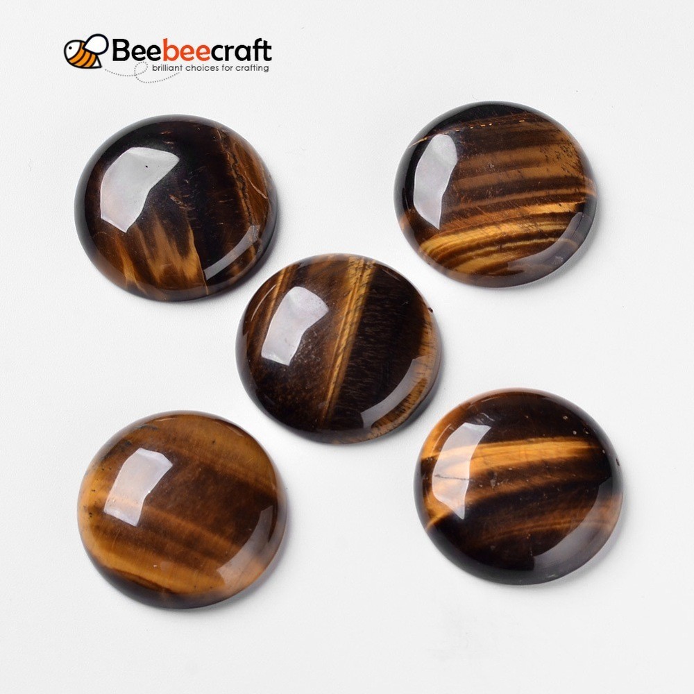 1-2 ชิ้น Natural Tiger Eye Cabochons Flat Back Half Round/Dome 28x7 ~ 8 มม.