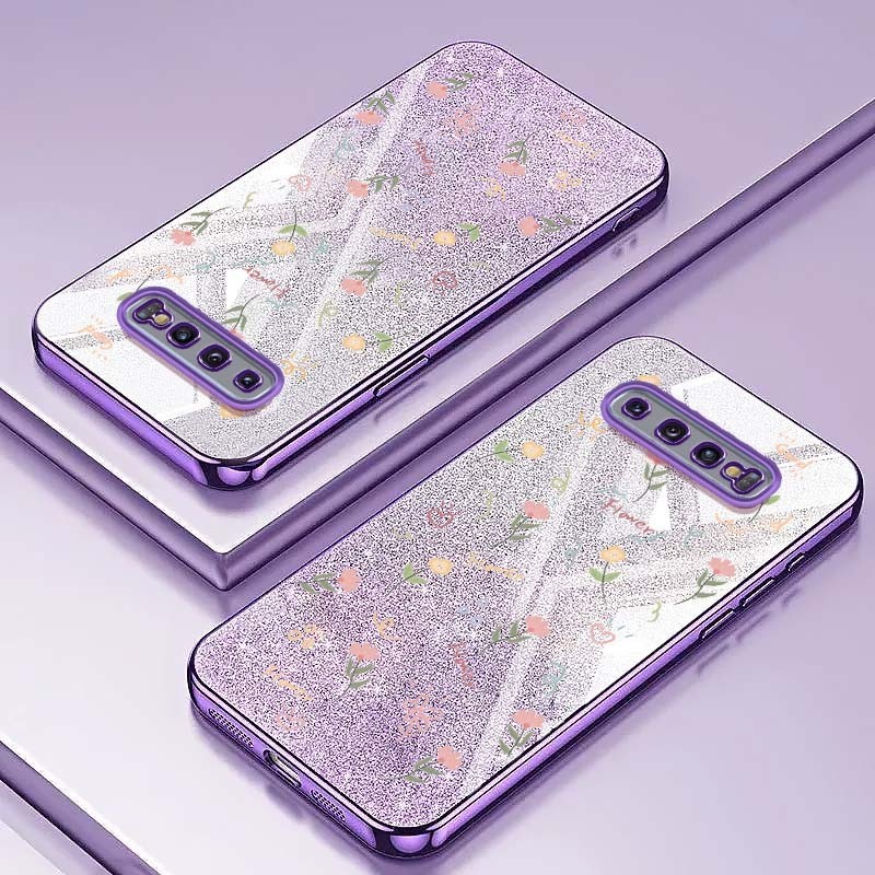 เคส Samsung Galaxy S10 S9 S8 Plus ดอกไม้ แฟชั่น กลิตเตอร์ ผง กันกระแทก ซิลิโคน เคสโทรศัพท์ เคสป้องกัน