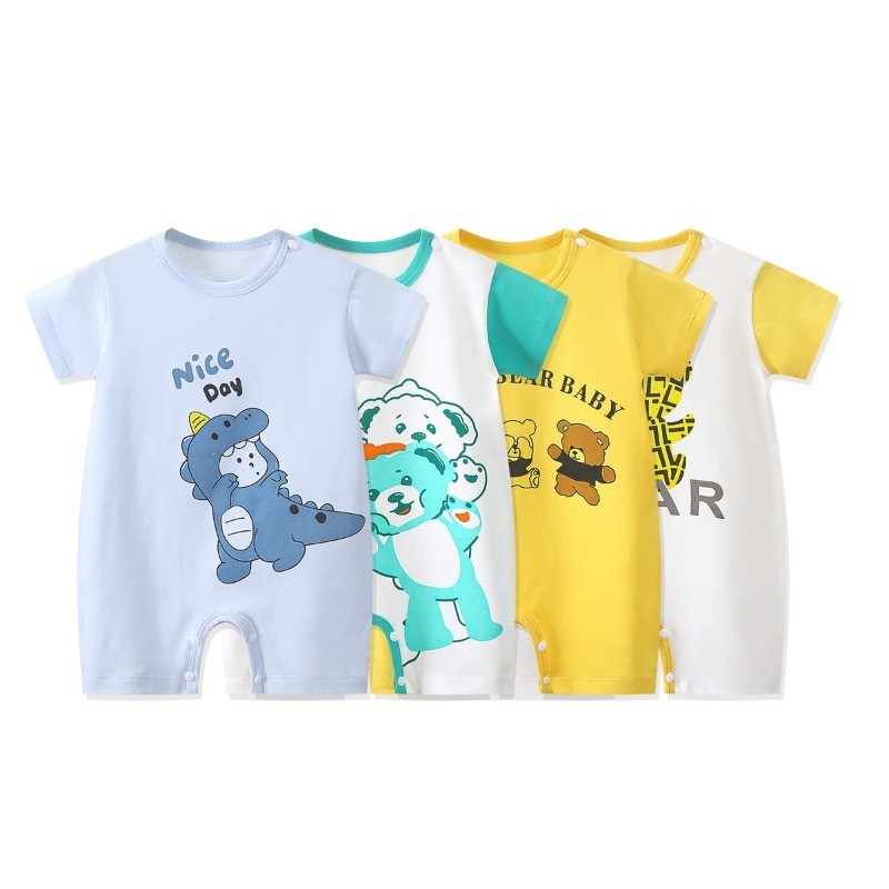 เสื้อแขนสั้น ผ้าฝ้าย แฟชั่นฤดูร้อน สําหรับเด็กผู้ชาย และเด็กผู้หญิง Onesie0-12 เดือน