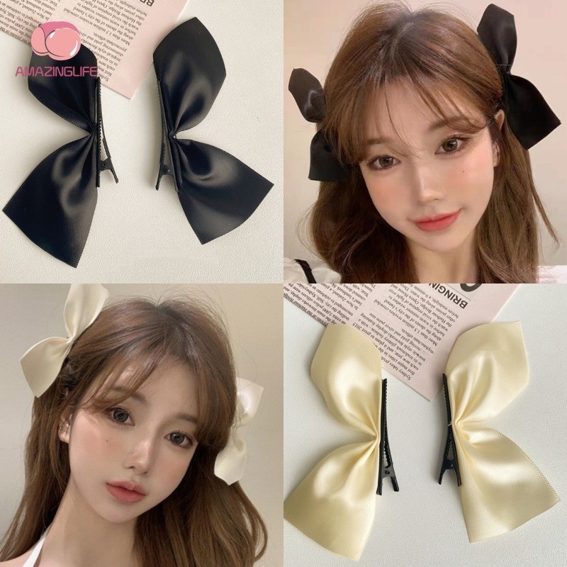 กิ๊บติดผม รูปหัวใจ ประดับโบว์ และพลอยเทียม สีชมพู สไตล์เกาหลี สําหรับผู้หญิง จํานวน 1 ชิ้น 2 ชิ้น