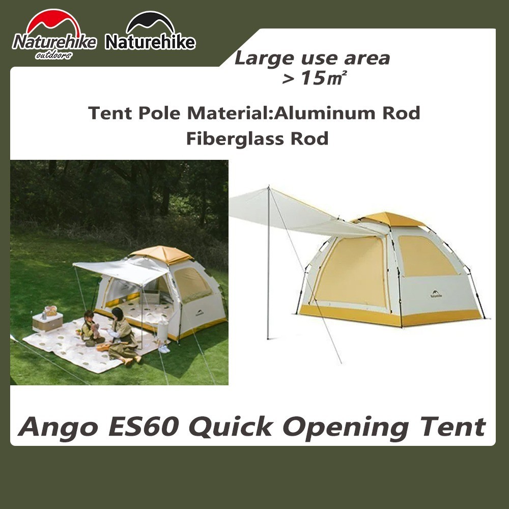 Naturehike Ango ES60 Quick Opening Tent 2 in 1 Canopy Tent Three Person Park Tent Silver-coated