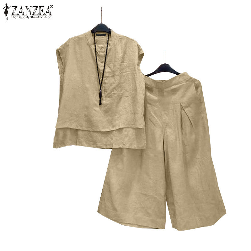 Zanzea ชุดเสื้อเชิ้ต แขนสั้น คอปก ติดกระดุม สไตล์วินเทจ สําหรับผู้หญิง