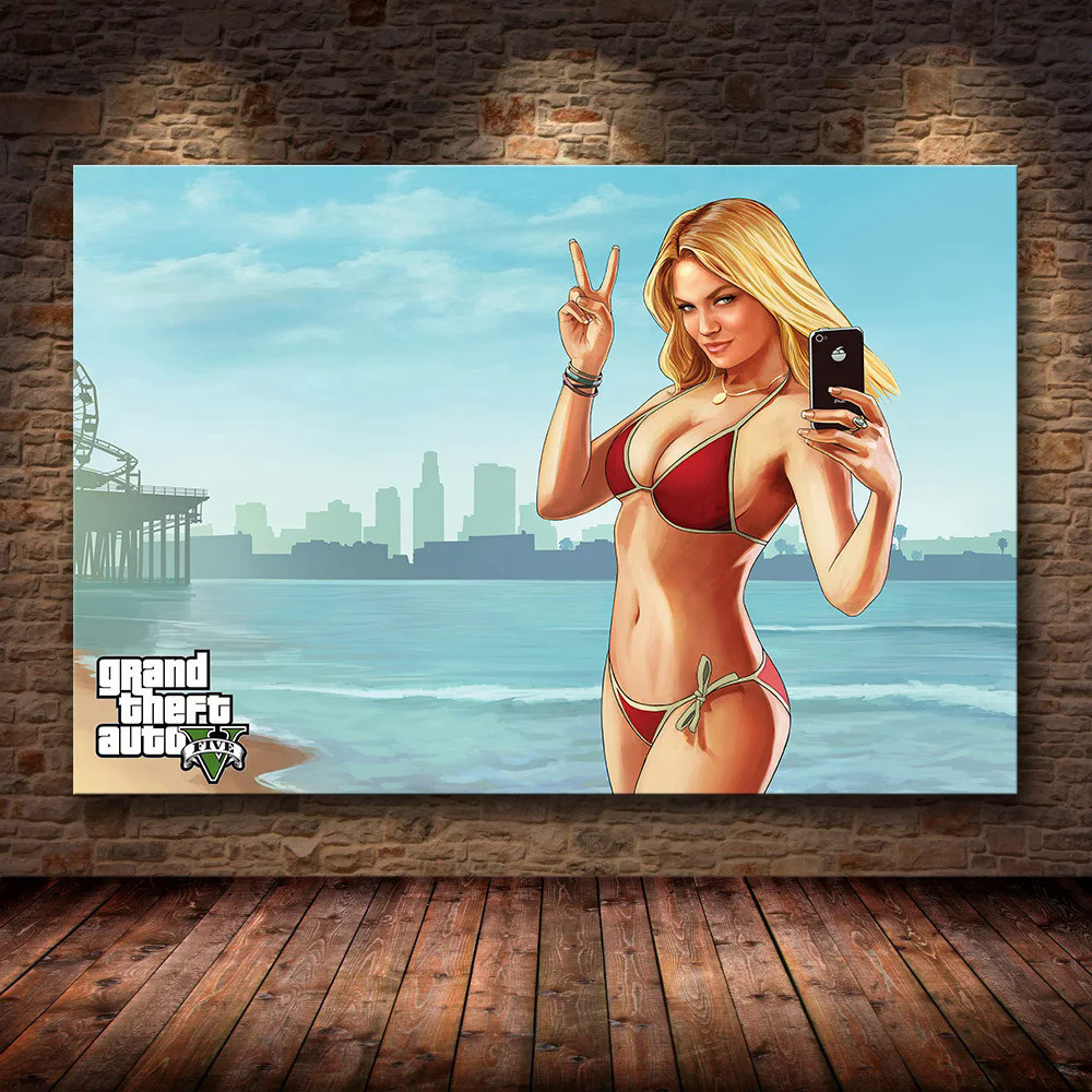 Grand Theft Auto V Game โปสเตอร์ GTA 5 ผ้าใบ พิมพ์ลายศิลปะ สําหรับตกแต่งผนังบ้าน ห้อง