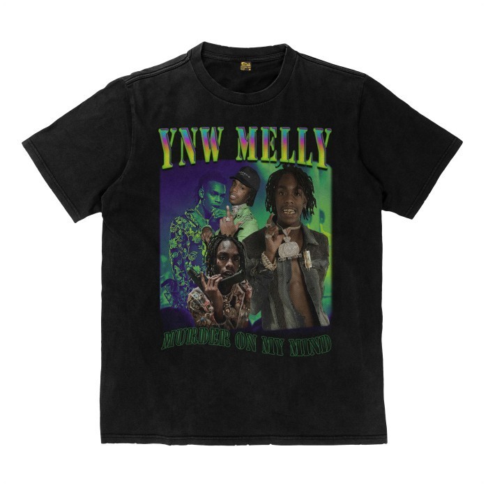 Kaos YNW Melly Murder on My Mind Oversize Vintage Bootleg Rap T Shirt - XXL, Heavy Hitam