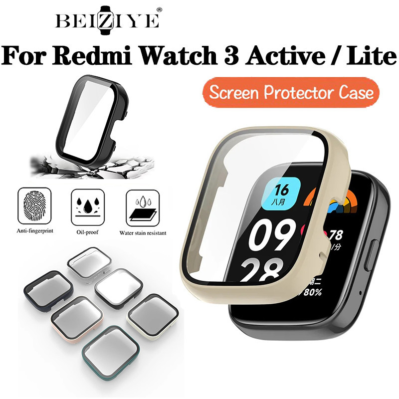 2-in-1 กระจกนิรภัย + เคส PC แข็ง สําหรับ Redmi Watch 3 Active อุปกรณ์เสริม PC ฝาครอบป้องกันกันชนรอบด้าน + ตัวป้องกันหน้าจอ สําหรับ Xiaomi Redmi Watch 3 Lite