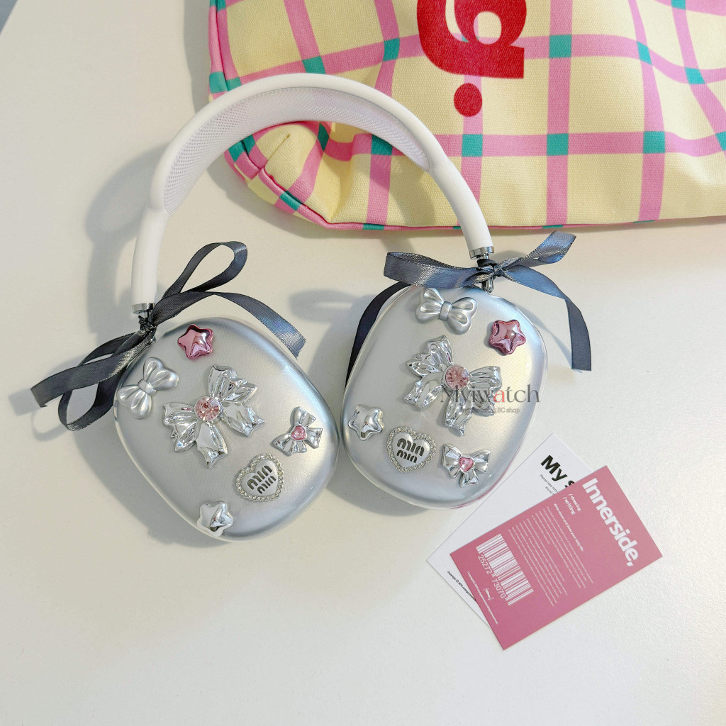 เคสป้องกันหูฟัง TPU แบบนิ่ม ประดับโบว์ 3D สําหรับ Apple Airpods Max