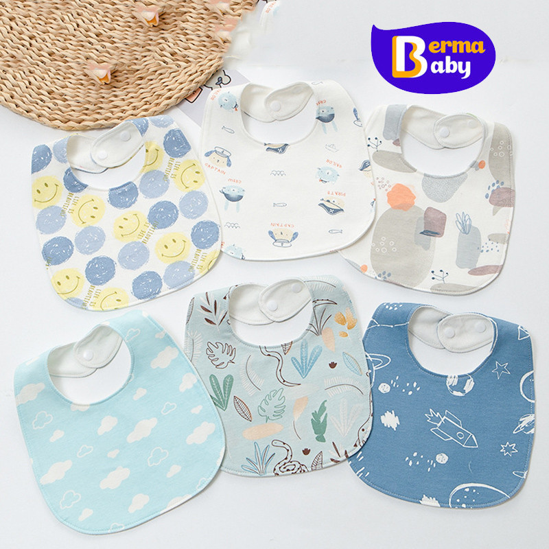 Berma Baby ผ้ากันเปื้อนเด็ก ผ้าซับน้ำลายเด็ก แบบผ้าคอตตอนเนื้อนุ่ม ซับน้ำได้ดี มีกระดุมติด