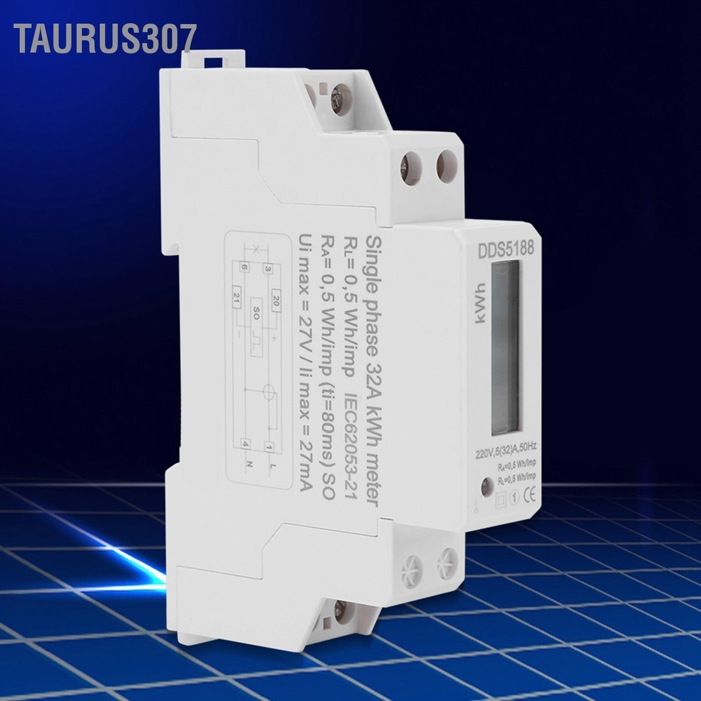 Taurus307 ดิจิตอล LCD 220V เฟสเดียวราง Din มิเตอร์ไฟฟ้า 5-32A อิเล็กทรอนิกส์ KWh Meter