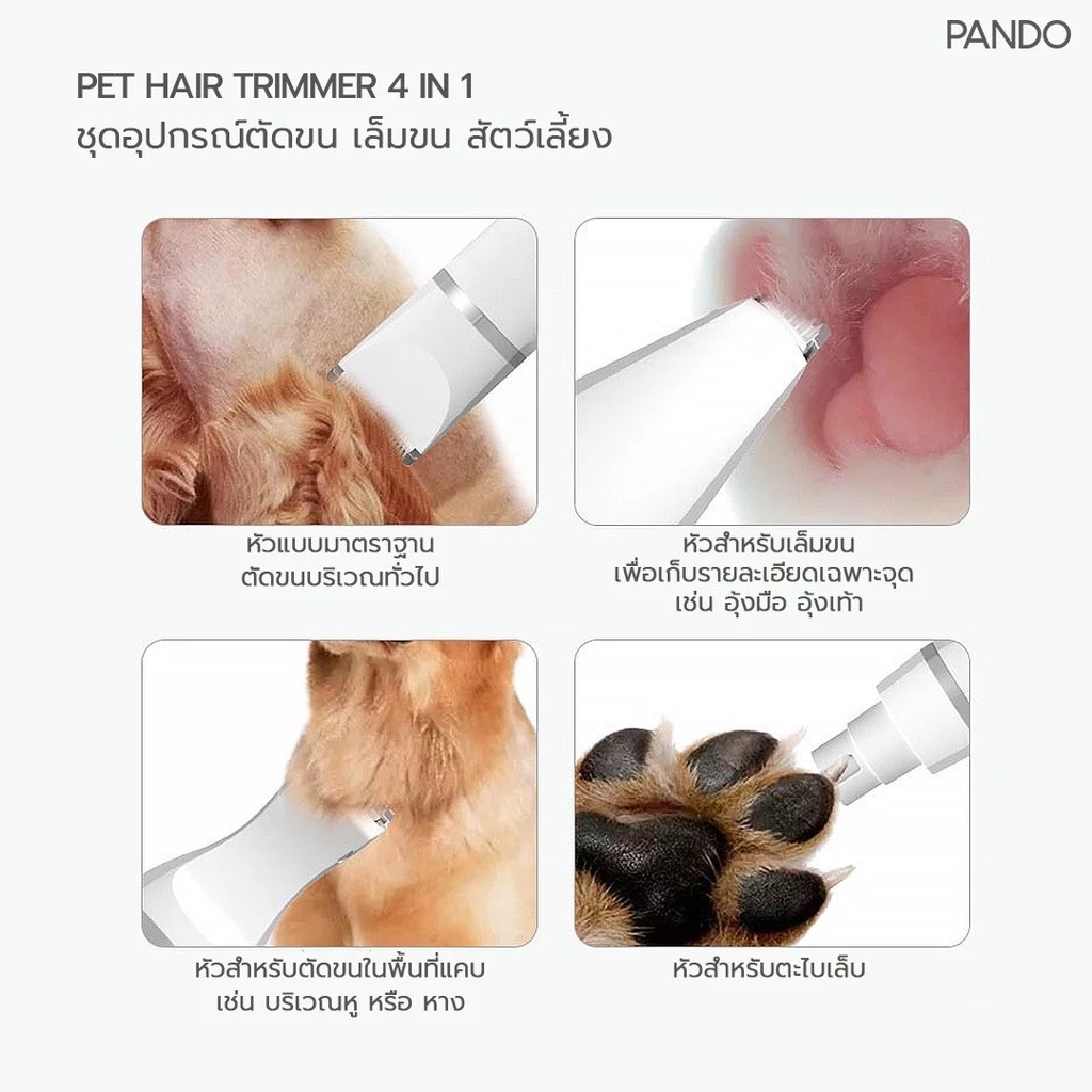 [สินค้าใหม่] PANDO Pet Hair Trimmer 4 in 1 Pro แพนโด้ ชุดอุปกรณ์ตัดขน เล็มขน สัตว์เลี้ยง รุ่นโปร thumbnail 4