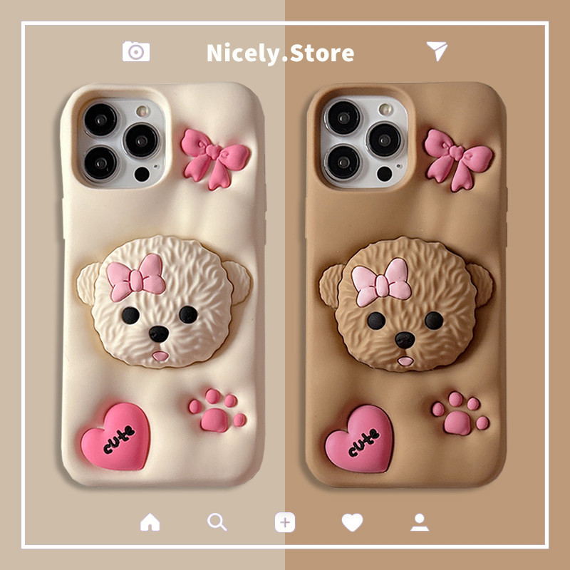 เคสโทรศัพท์มือถือ ซิลิโคนหนา กันกระแทก ประดับโบว์ 3D พร้อมขาตั้ง สําหรับ iPhone 15 14 13 12 Pro Max 11