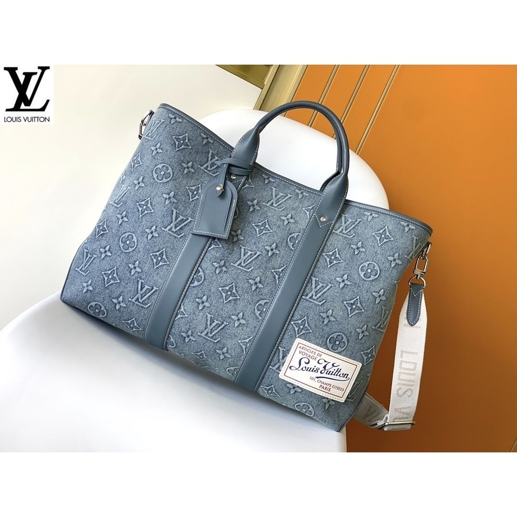 หลุยส์วิตตอง Louis Vuitton lv กระเป๋าถือ m22537 weekend tote กระเป๋าถือทำจากผ้าใบผ้ายีนส์ monogram, กระเป๋าสะพายกระเป๋า