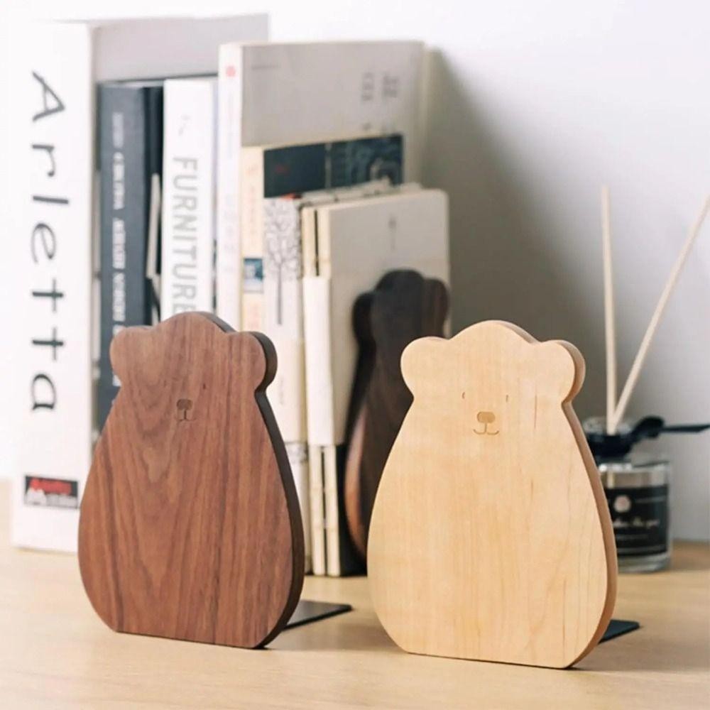 AQUA Bear Wood Bookend, Book Holder Book Organizer Walnut L-Shaped Desk Organizer, เครื่องเขียนน่ารัก L-รูปสัตว์การ์ตูนหมีไม้ Bookend ชั้นวางหนังสือ ราคา ถูกที่สุด ดีลบีเคเค แกลเลอรีภาพที่ 6