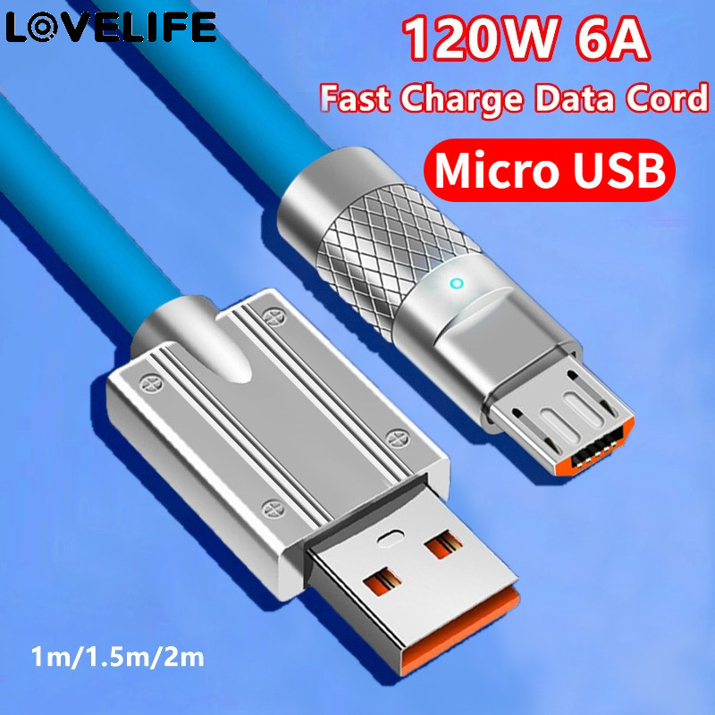 [ใหม่] สาย Micro USB - พับได้ ยาว - สายไฟชาร์จเร็ว 120W 6A - สายข้อมูลตัวหนา 6 มม. - สายไฟโทรศัพท์ - สําหรับส่งข้อมูลและการชาร์จ