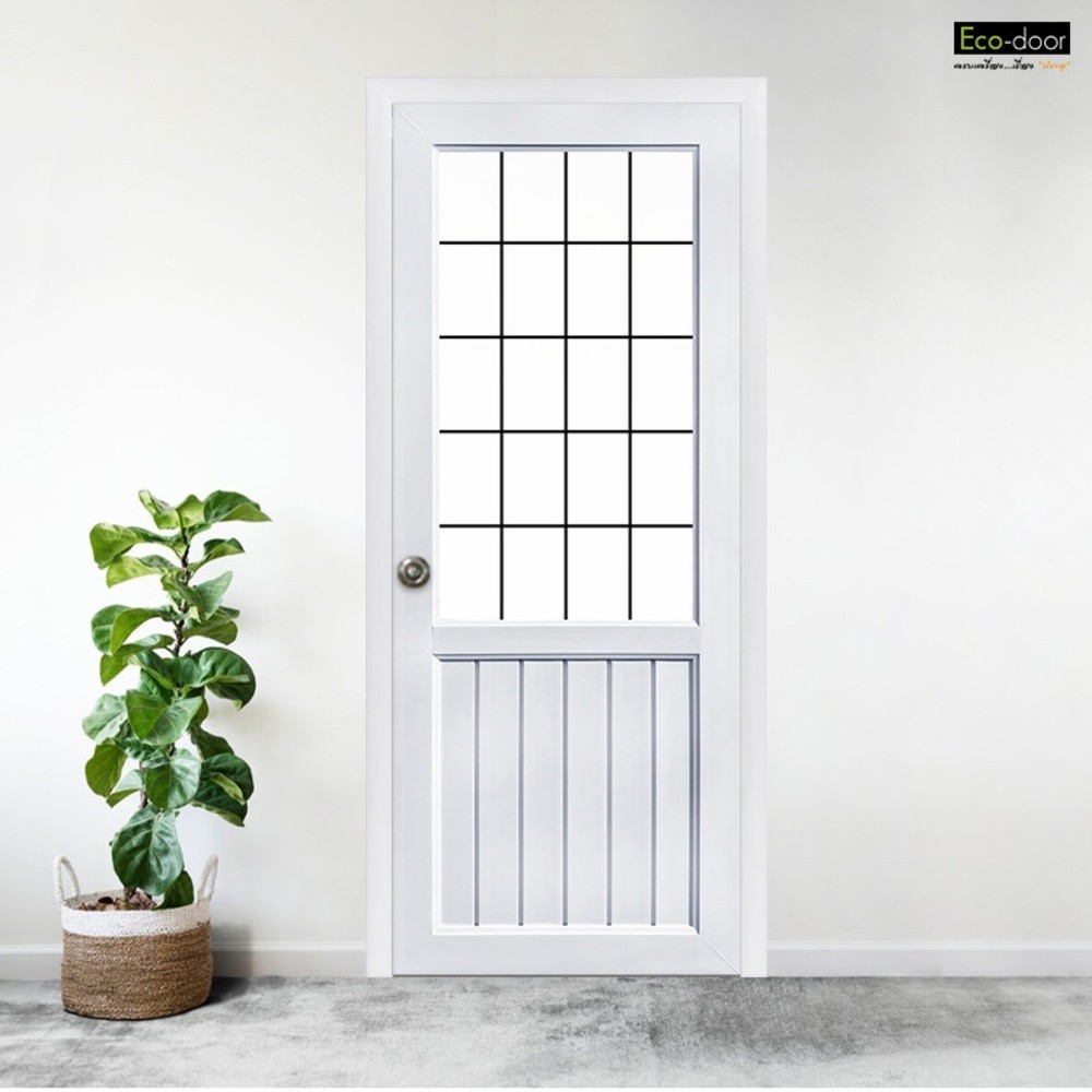ShopKB ECO-DOOR  ประตู UPVC โปรไฟล์  รุ่น S1 ภายใน ขนาด 80x200 ซม. สีขาว (เจาะลูกบิด) ยืนหนึ่งในไทย