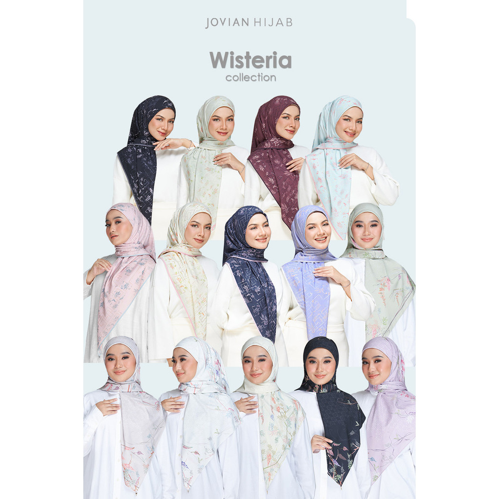 ผ้าคลุมไหล่ ทรงสี่เหลี่ยม พิมพ์ลาย Jovian Hijab l Wisteria สไตล์คลาสสิก