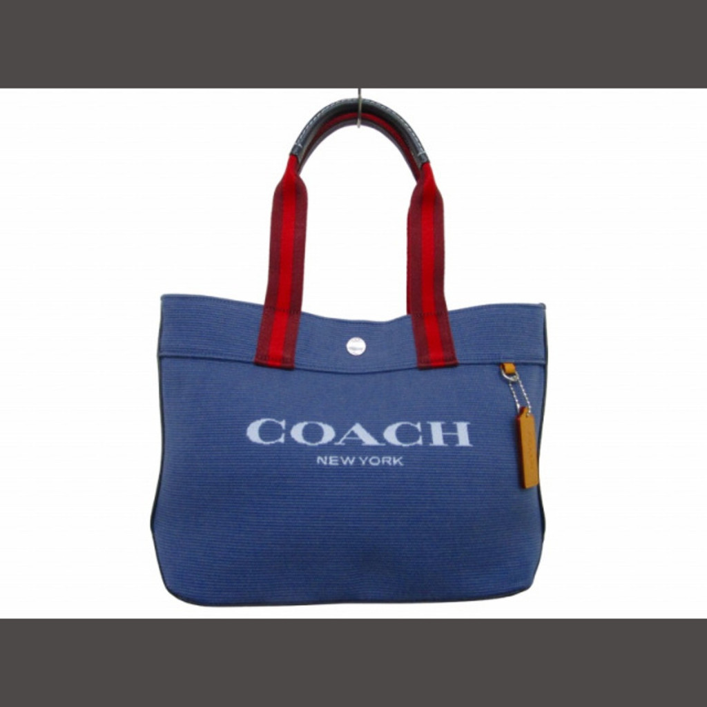 Coach Coach กระเป๋าโท้ท ผ้าแคนวาส ขนาดเล็ก สีฟ้า มือสอง Ck168

