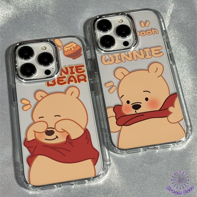 พิมพ์ลายโลหะสุดหรูหราลายการ์ตูนหมีพูห์วินนี่ตัวเคสนิ่มสำหรับใส่ IPhone 11 15 13 14 12 Pro Max XR X XS Max 7 8 Plus SE