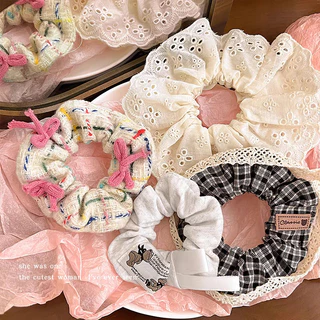 เกาหลีใต้ ใหม่ ลูกไม้ ตรวจสอบ scrunchie ซาลาเปา ผม เชือก บัลเล่ต์ สไตล์ เครื่องประดับผม