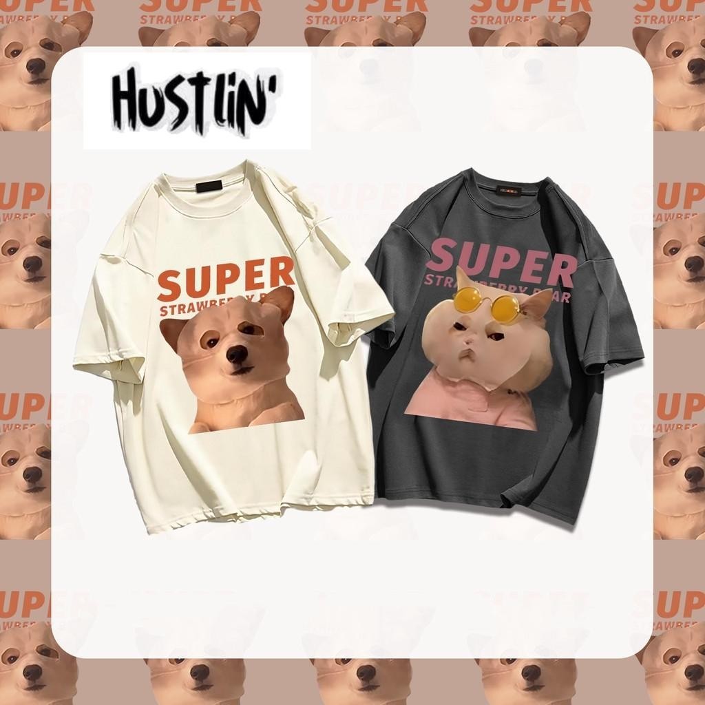 (กรุงเทพมหานคร ผลิต) oversize เสื้อยืด เสื้อแขนสั้นคอกลม เสื้อยืด coupleคอกลม สุนัขน่ารัก ลายการ์ตูน COTTON100%