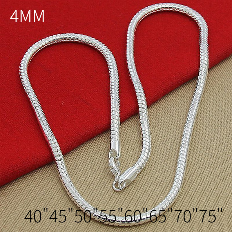 ใหม่ สร้อยคอโซ่งูเงิน 4 มม. 40 45 50 55 60 65 70 75 ซม. สําหรับผู้ชาย 2024