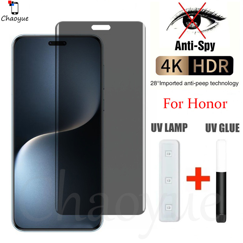 UV ฟิล์มกระจก เต็มจอ ฟิล์มป้องกันการแอบมอง ใช้สำหรับ Honor 400 300 Ultra 200 100 90 80 70 60 50 Power Magic 7 6 5 4 Ultimate X60 X50 GT X40 X9a X9b X9c Pro+ Plus Lite 5G 2025