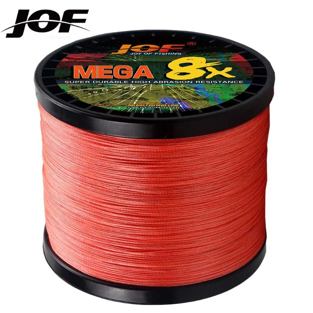 Jof 8-Strand 1000เมตรสายการประมงหลายสีถัก PE ทะเลน้ำเค็มปลาคาร์พให้อาหารชิ้นส่วน8.2-35.8กิโลกรัมทนต่อการสึกหรอตกปลาล่อสายปลาคาร์พตกปลาสำหรับรีลประมง