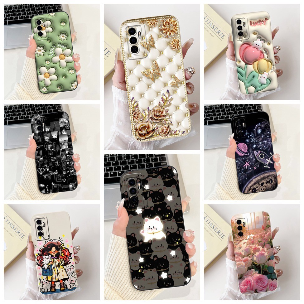 Vivo V23e V2126 กรณีแมวน่ารักแฟชั่นซิลิโคนตลกกันกระแทกเคสโทรศัพท์ Vivo V23e ฝาหลัง