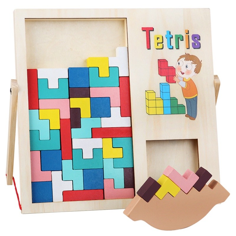 จิ๊กซอว์ไม้ Tetris Block Puzzle ปริศนาเกมสมดุล เล่นได้หลายแบบ