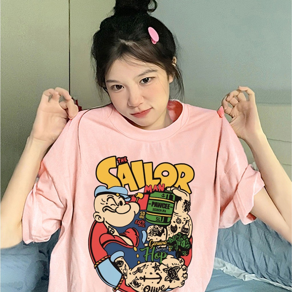 เสื้อยืด oversize unisex สกรีนหน้าหลัง ลาย "SAILOR" เสื้อยืดผ้าคอตตอน ผ้าฝ้ายใส่สบาย สไตล์เกาหลี เสื้อยืด มินิมอล