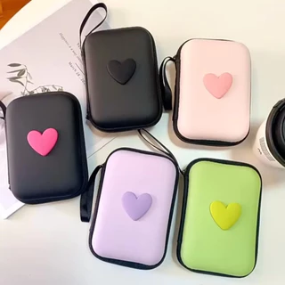 กระเป๋าเก็บของเดินทางรูปหัวใจ 3 มิติ เคสชาร์จแบบพกพา USB กล่องจัดระเบียบสายเคเบิลข้อมูลหูฟังหูฟังแบบสี่เหลี่ยมมีซิป