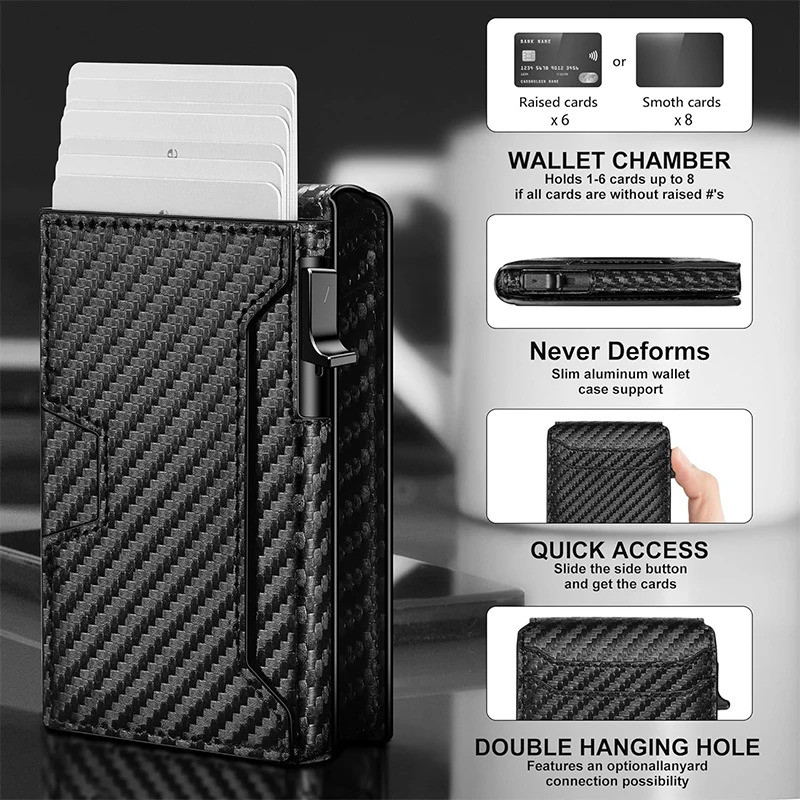 กระเป๋าสตางค์ผู้ชาย RFID Anti-theft Brush Pop-up Card Holder Simple Portable Bi-Fold Aluminium Box Credit Card Holder