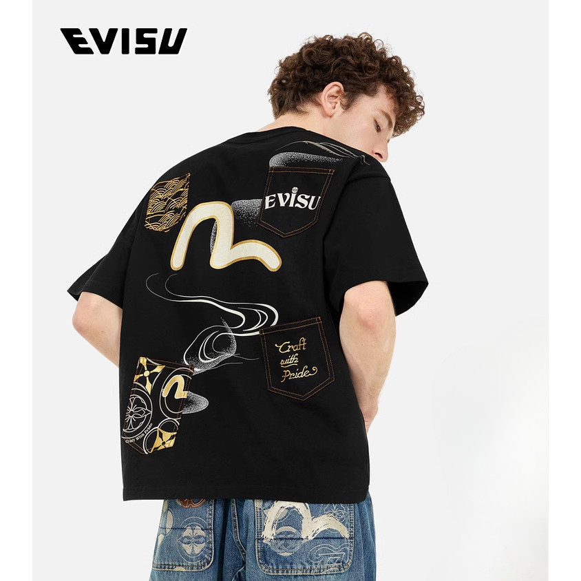 EV ใหม่ผู้ชายหลายกระเป๋าและหลายพิมพ์แนวโน้มสบายๆอเนกประสงค์แฟชั่นเสื้อยืด